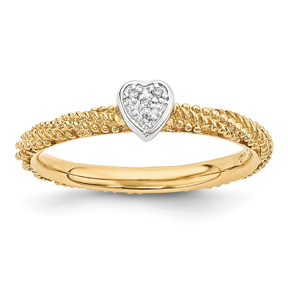 Gold Tone Sterling Silver .02 Ctw I3 H-I Diamond 5mm Heart Stack Ring