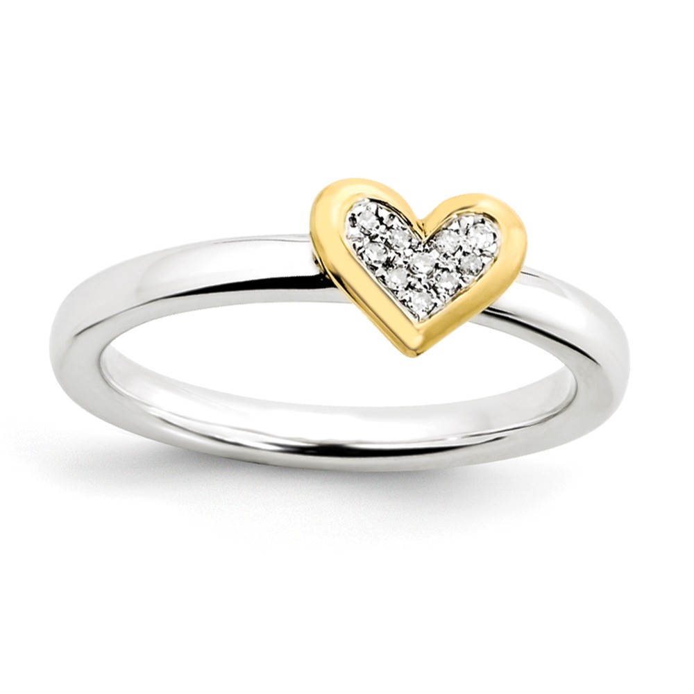 Sterling Silver .04 Ctw Diamond & 14k Vermeil 8mm Heart Stack Ring