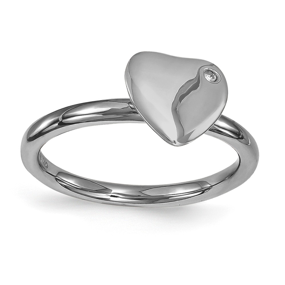 Black Plated Sterling Silver 8mm Heart 1pt I3 H-I Diamond Stack Ring