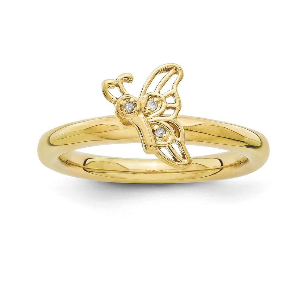 Gold Tone Sterling Silver .015 Ctw Diamond 9mm Butterfly Stack Ring
