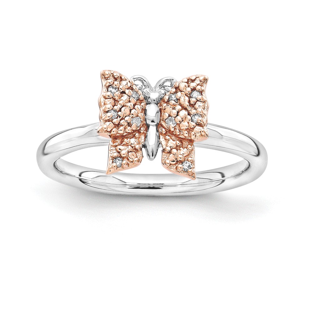 Sterling Silver/14k RG-Plated .05Ctw Diamond 9mm Butterfly Stack Ring