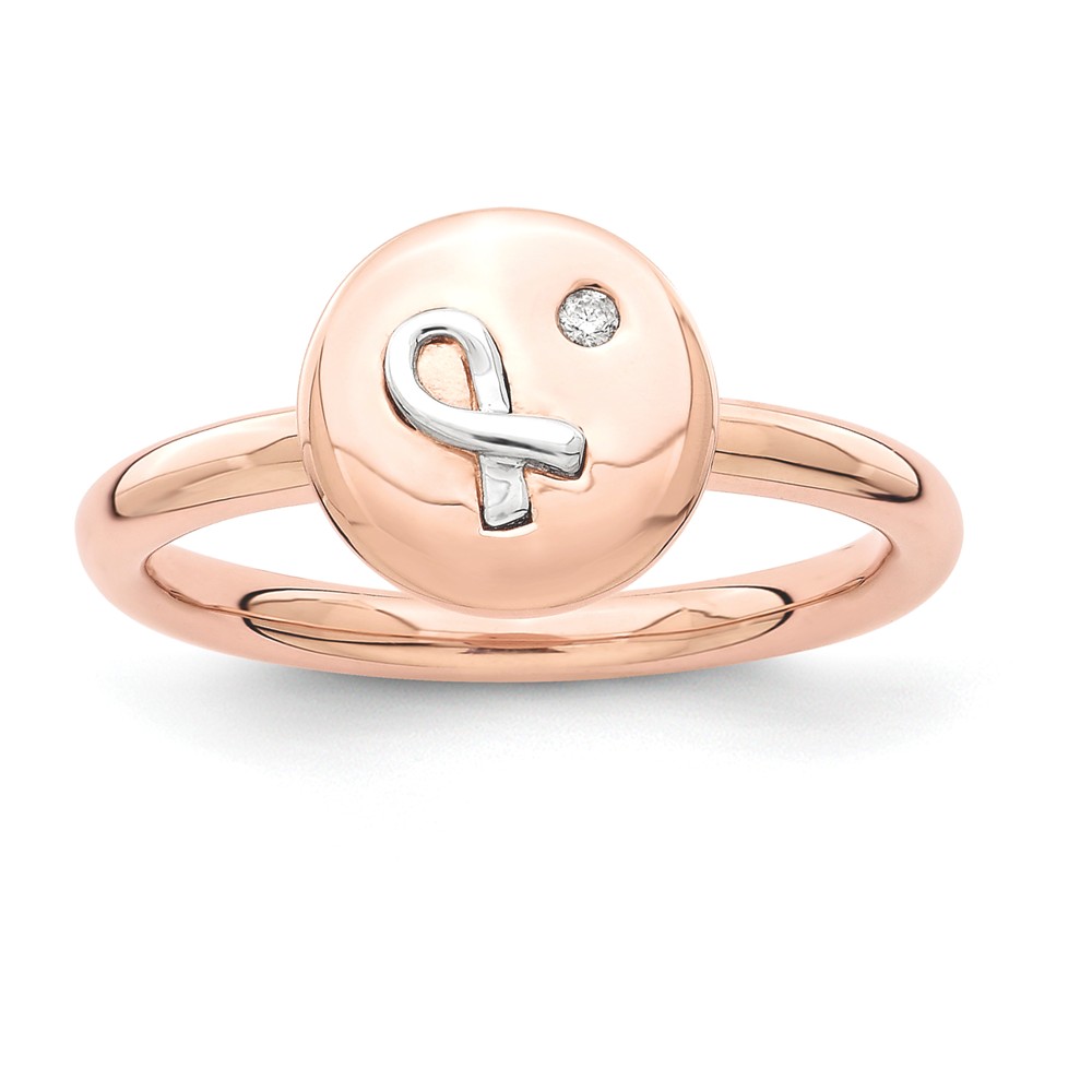 14k RG/WG-Plated Sterling Silver & Diamond 10mm Ribbon Disc Stack Ring