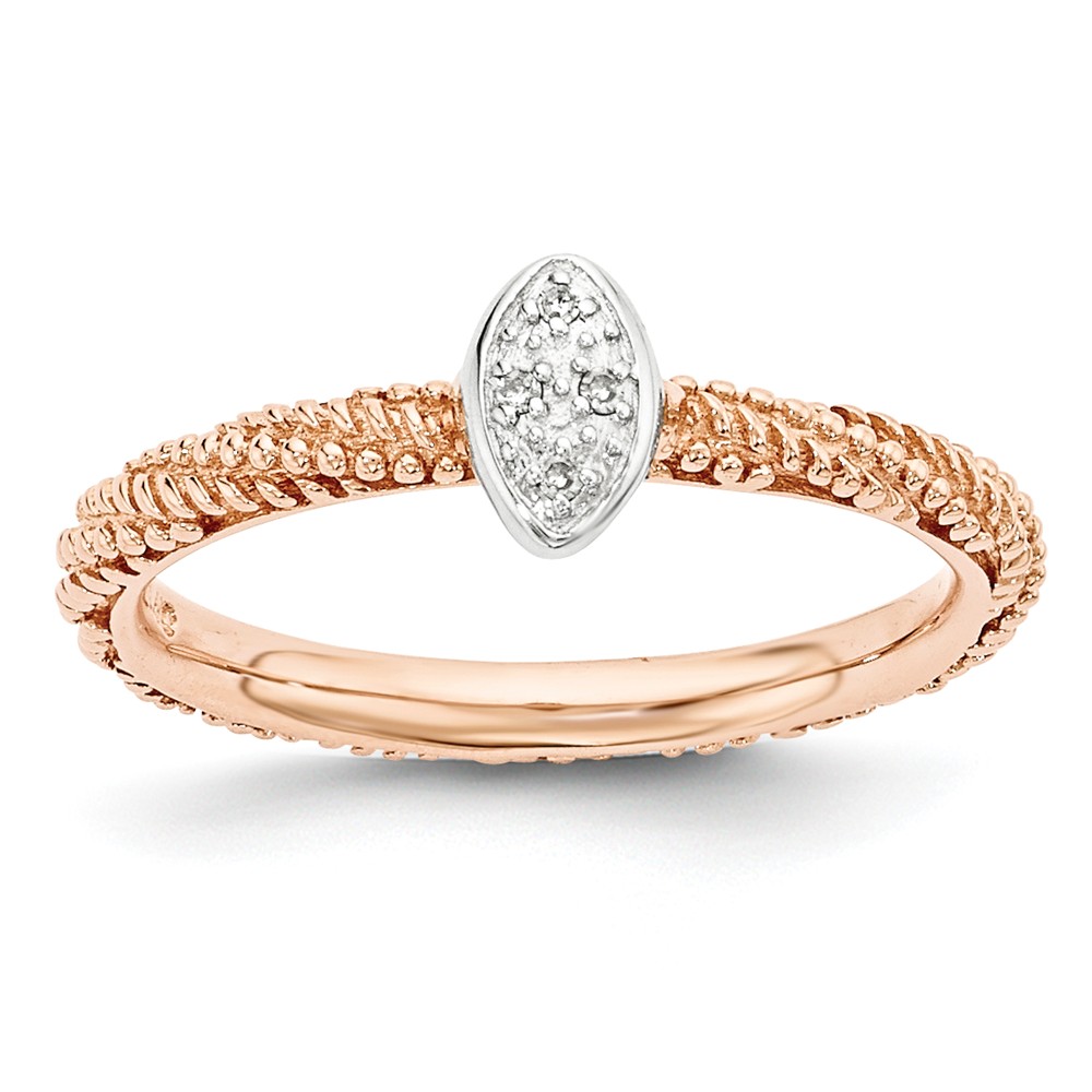 Sterling Silver & Rose Tone .02 Ctw I3 H-I Diamond Stackable Ring Sz 9