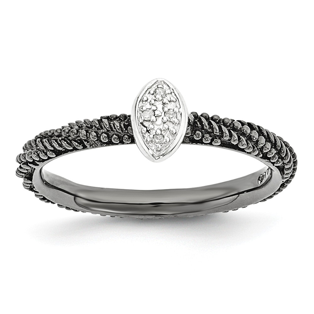 Black Plated Sterling Silver .02 Ctw I3 H-I Diamond Stackable Ring