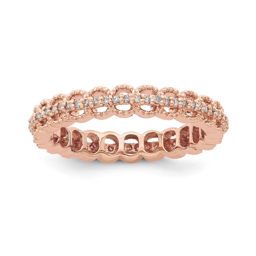 3.5mm Rose Gold Tone Silver Carved .18 Ctw Diamond Stackable Band
