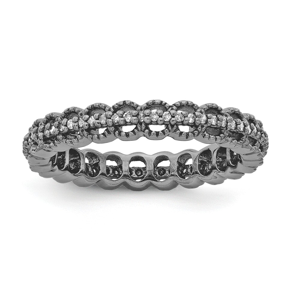 3.5mm Black Plated Silver Carved .18 Ctw Diamond Stackable Band