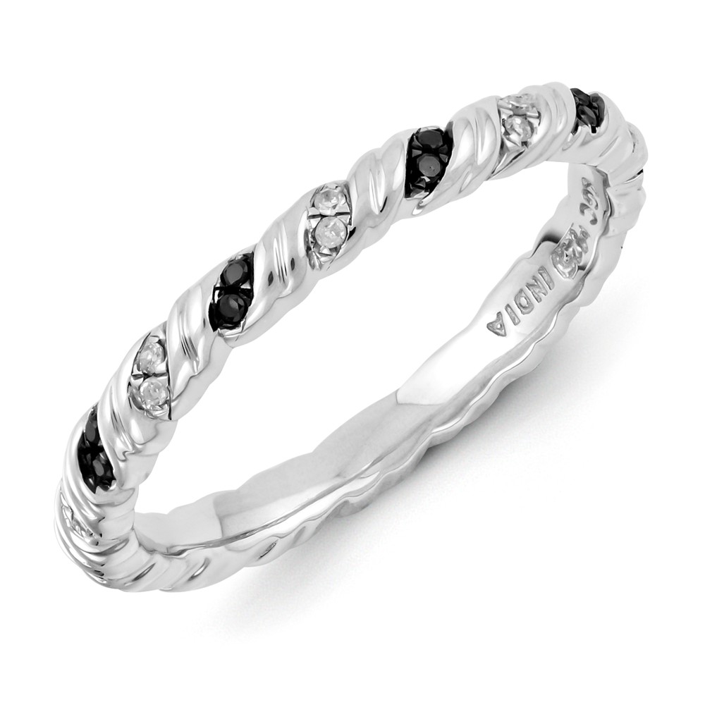2.5mm Sterling Silver Stackable 0.15Ctw Black & H-I White Diamond Band
