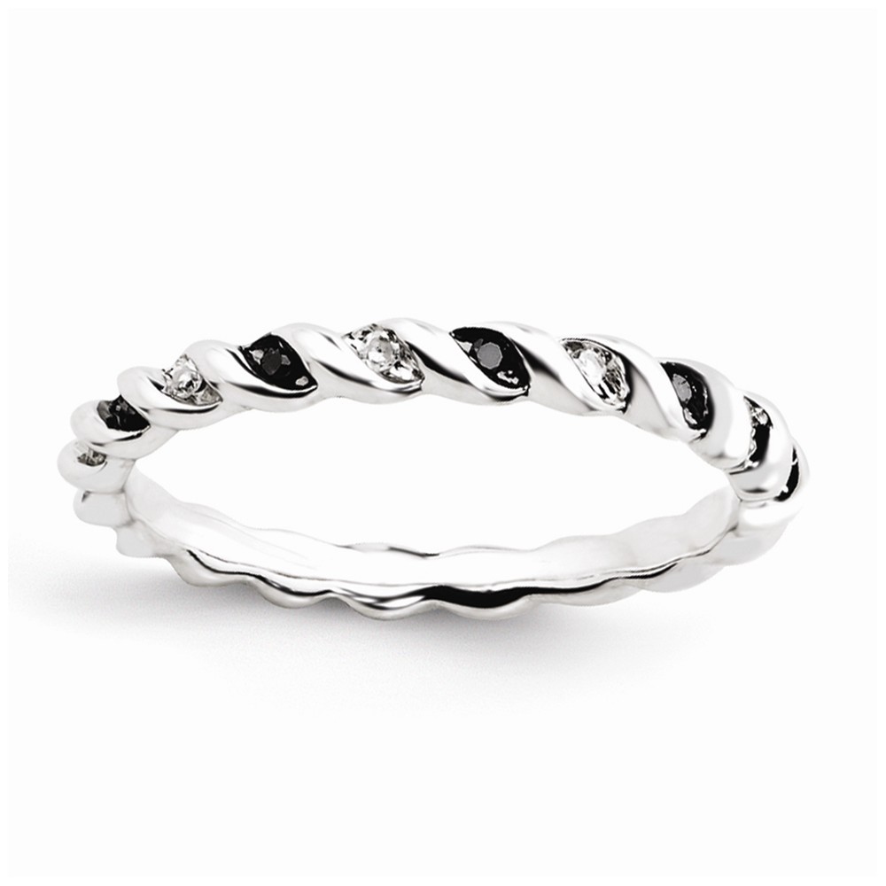 2.25mm Sterling Silver Stackable .15Ctw Black & H-I White Diamond Band