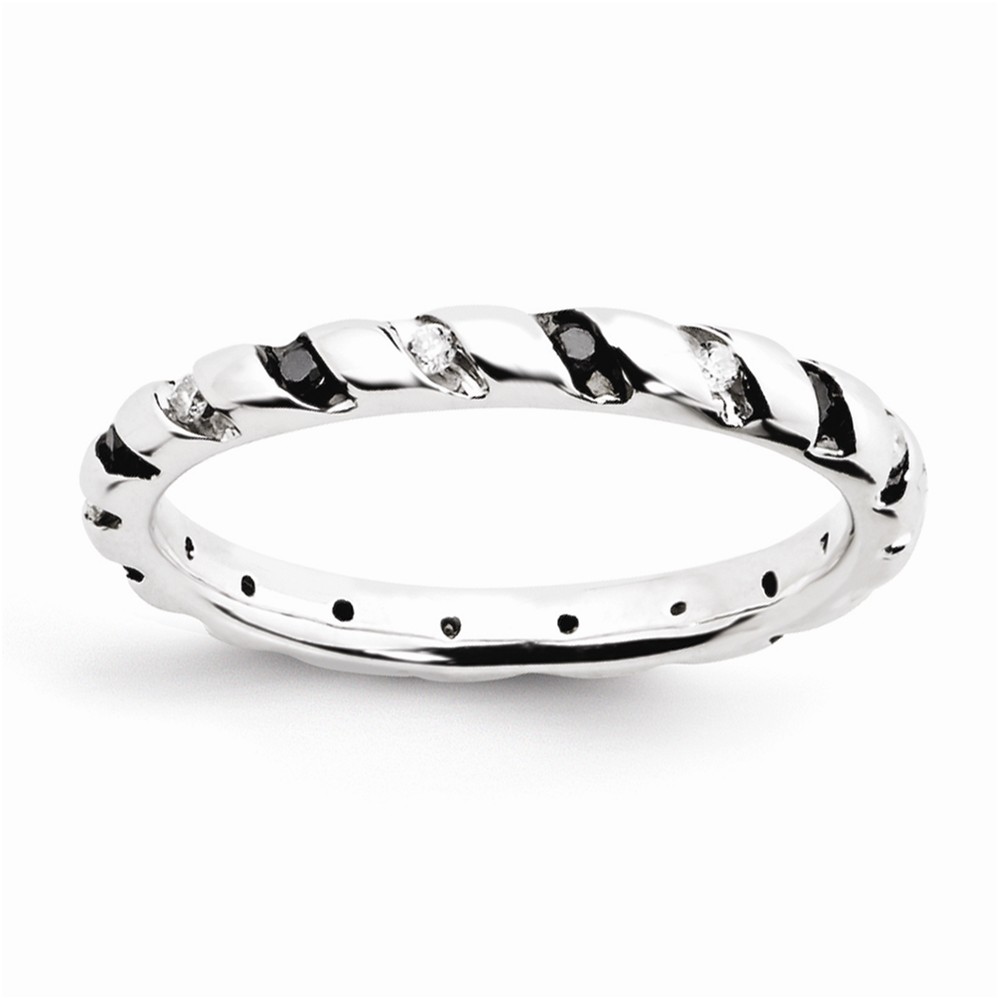 2.5mm Sterling Silver Stackable 0.2 Ctw Black & H-I White Diamond Band
