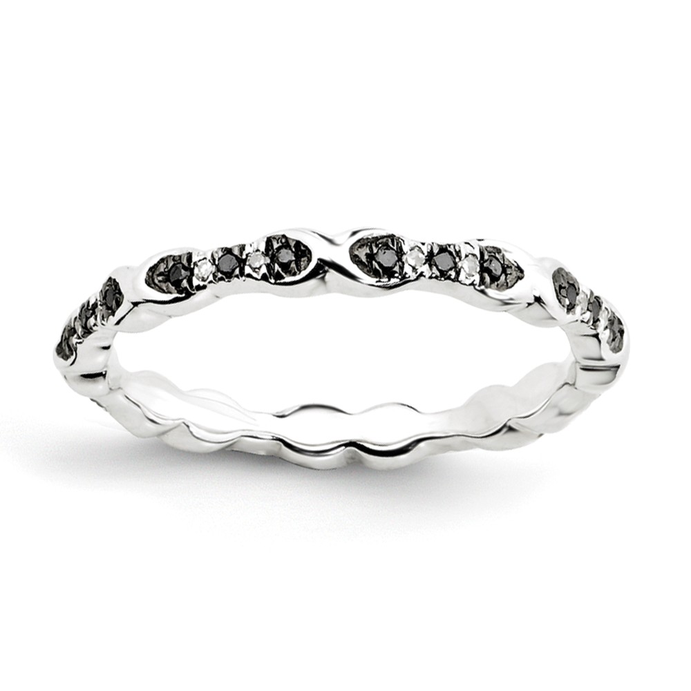 2.5mm Sterling Silver Stackable 0.15Ctw H-I White & Black Diamond Band