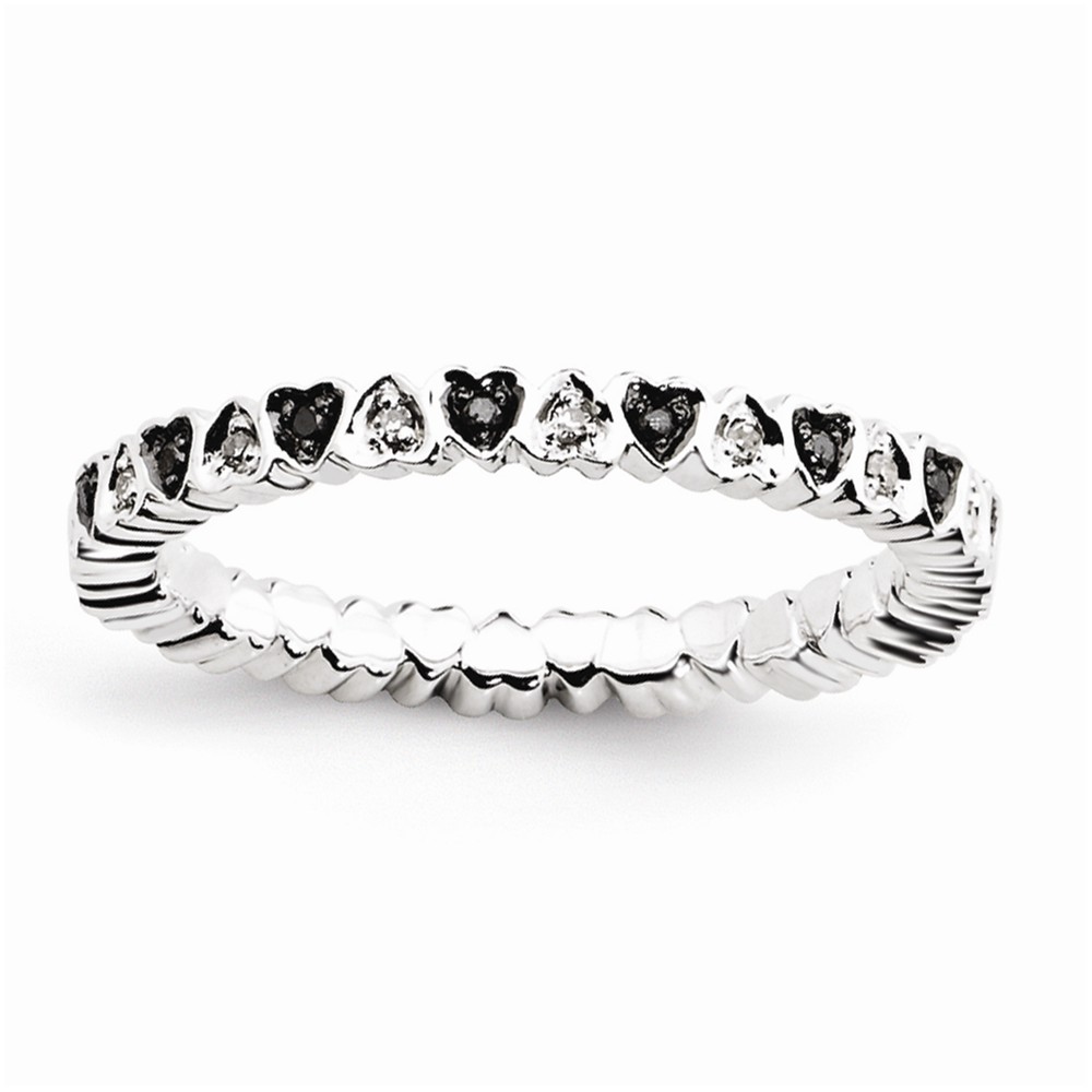 2.5mm Sterling Silver .12 Ctw Black & White Diamond Heart Stack Band