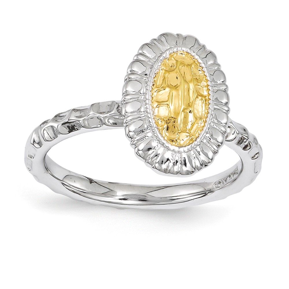 Sterling Silver Stackable Rhodium & Gold Tone Plated 12mm Oval Ring