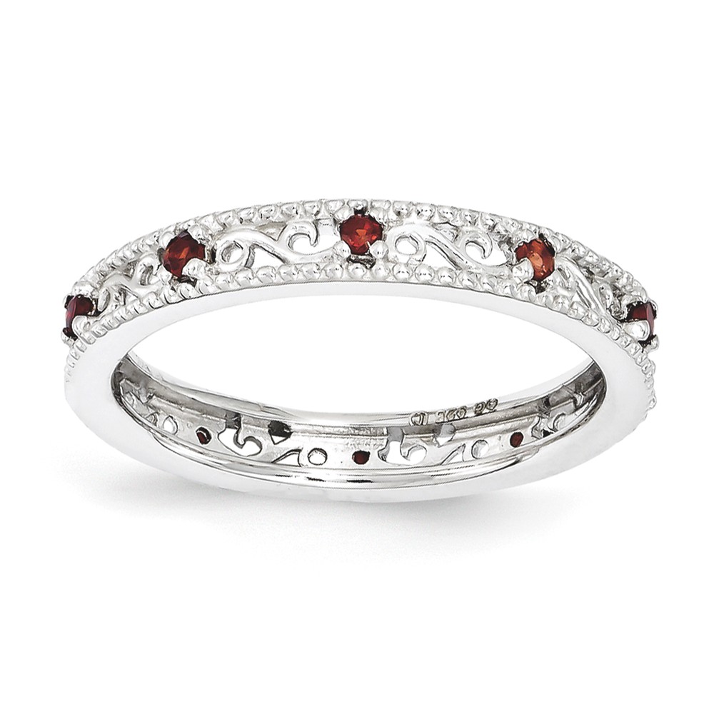 3mm Sterling Silver Stackable Expressions Garnet Scroll Band