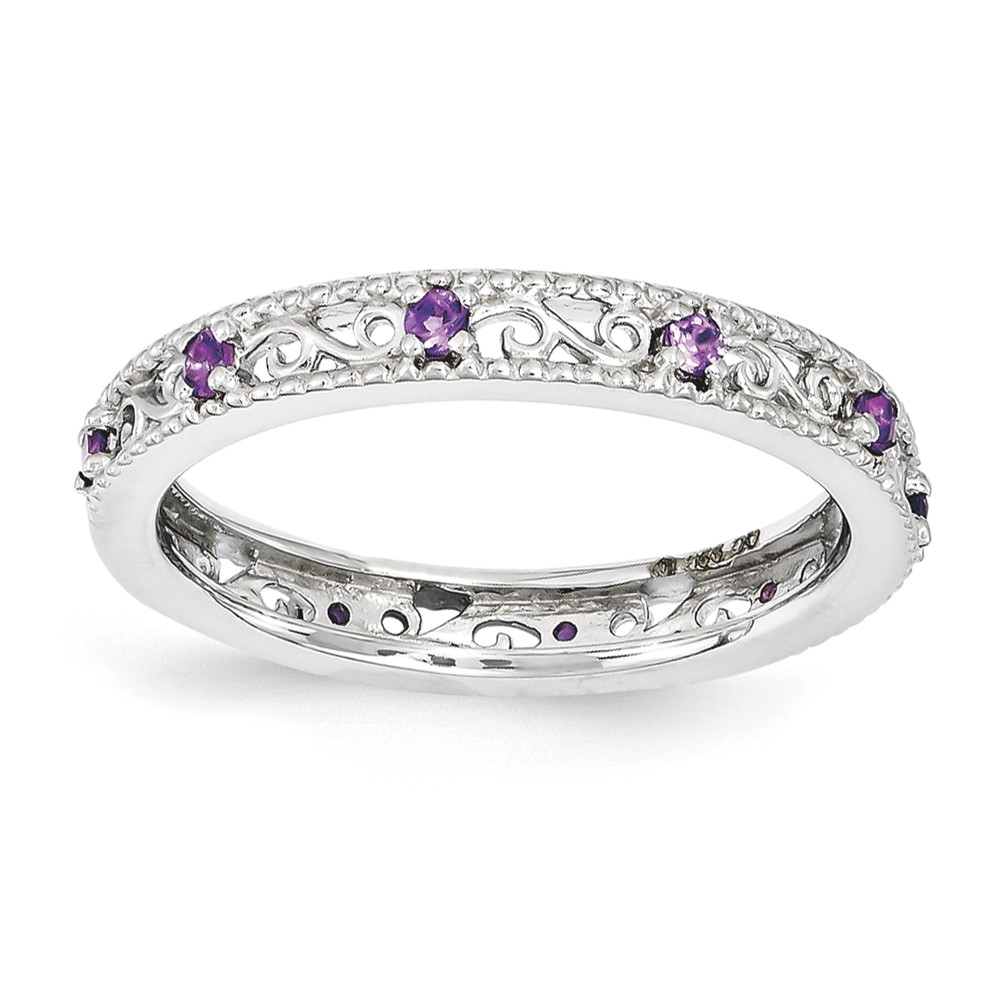 3mm Sterling Silver Stackable Expressions Amethyst Scroll Band Size 5 3mm Sterling Silver Stackable Expressions Amethyst Scroll Band Size 5