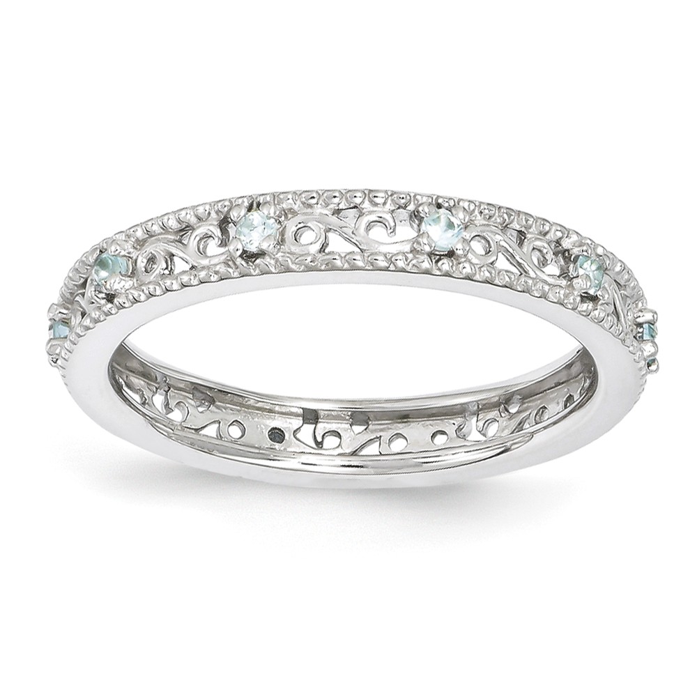 3mm Sterling Silver Stackable Expressions Aquamarine Scroll Band