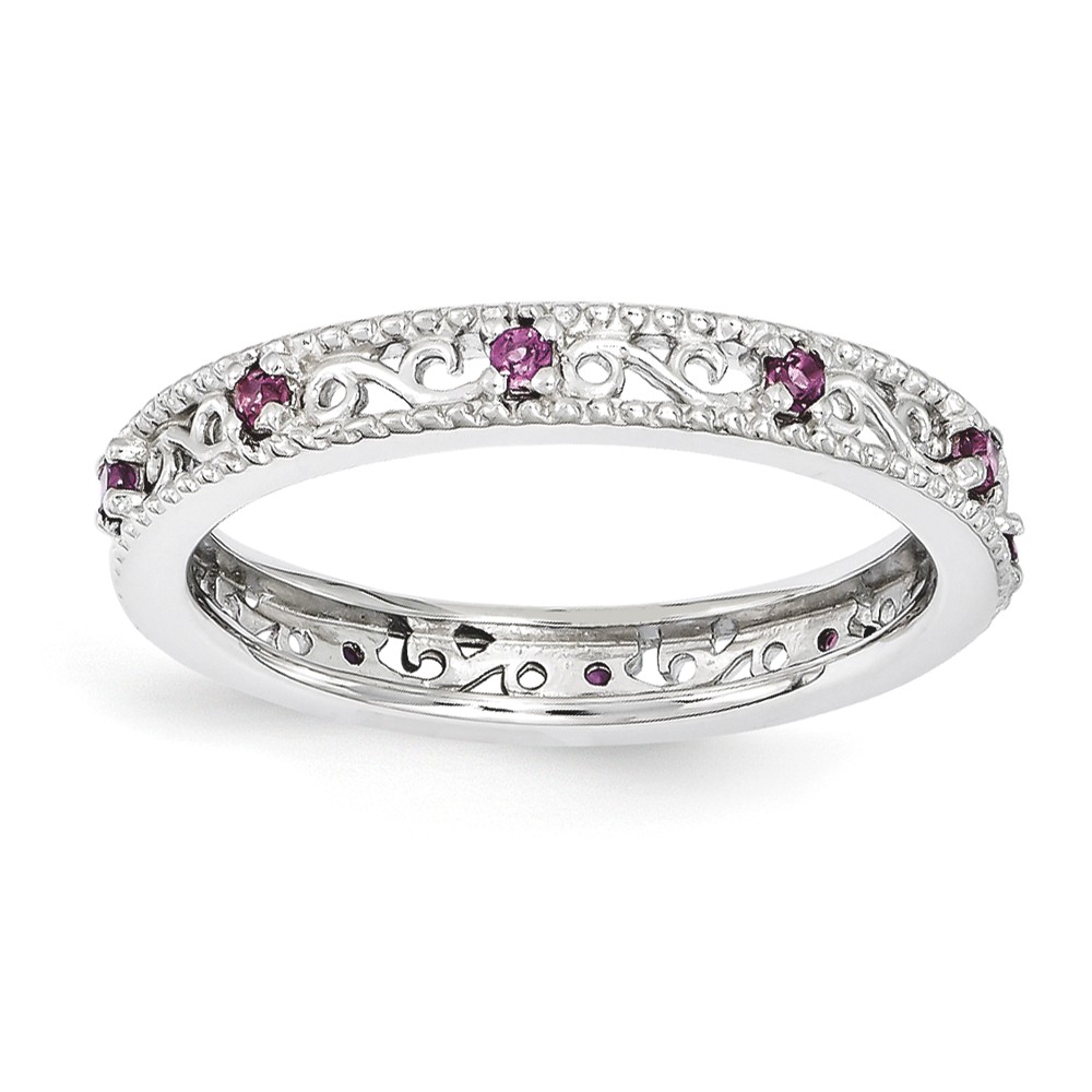 3mm Sterling Silver Stackable Expressions Rhodolite Garnet Scroll Band