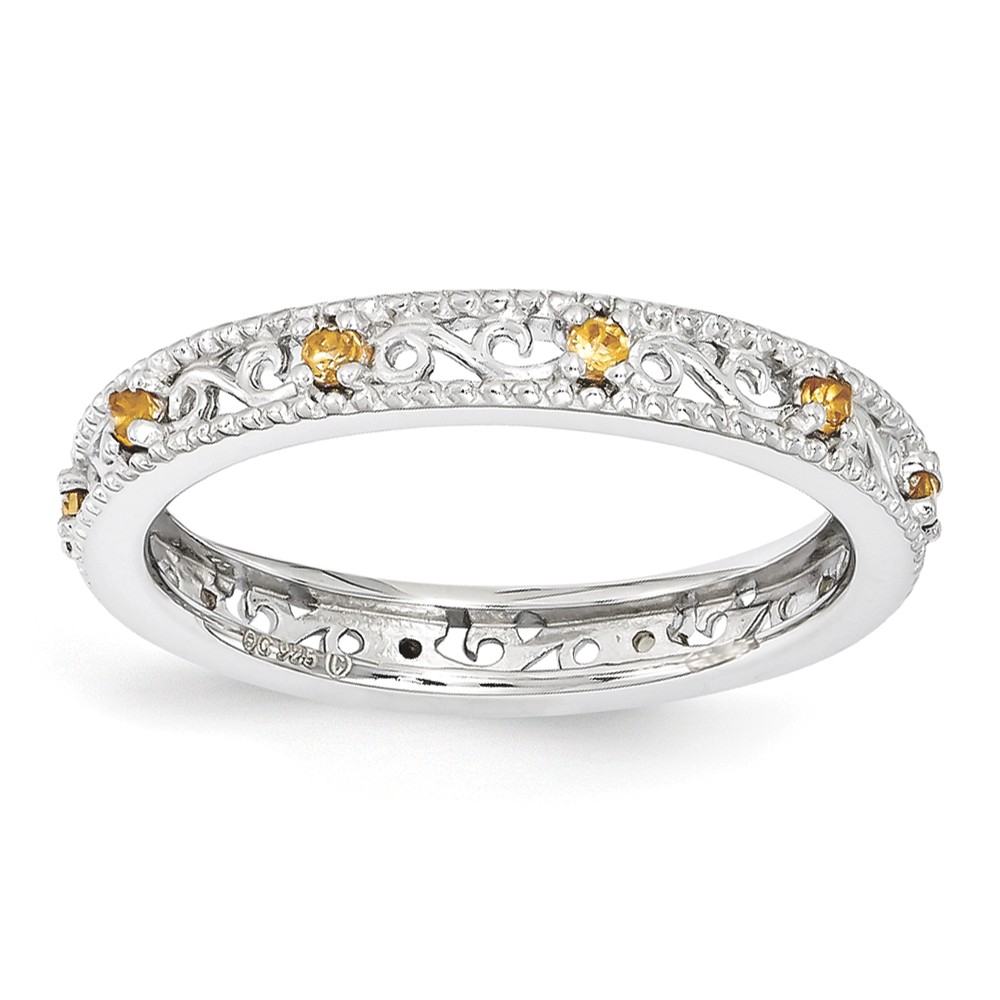 3mm Sterling Silver Stackable Expressions Citrine Scroll Band Size 6 3mm Sterling Silver Stackable Expressions Citrine Scroll Band Size 6