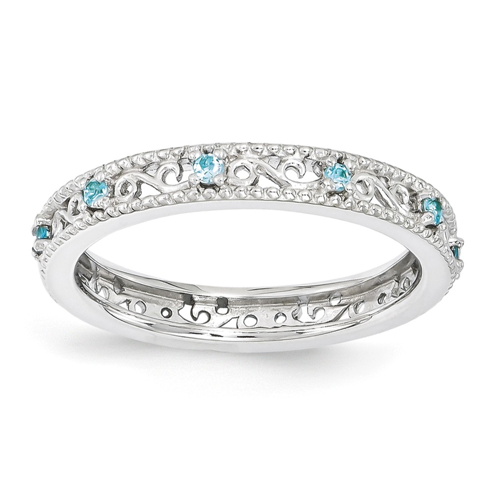 3mm Sterling Silver Stackable Expressions Blue Topaz Scroll Band Sz 7 3mm Sterling Silver Stackable Expressions Blue Topaz Scroll Band Sz 7