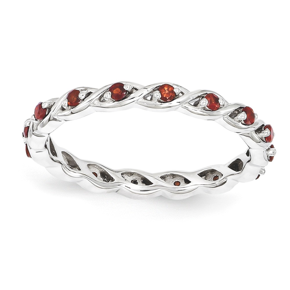 2.5mm Rhodium Plated Sterling Silver Stackable Garnet Twist Band