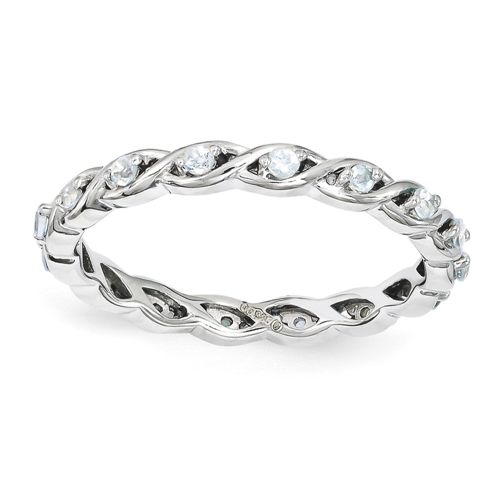 2.5mm Rhodium Plated Sterling Silver Stackable Aquamarine Twist Band