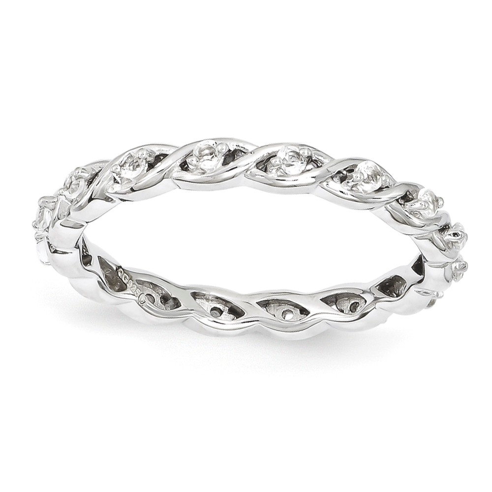 2.5mm Rhodium Plated Sterling Silver Stackable White Topaz Twist Band