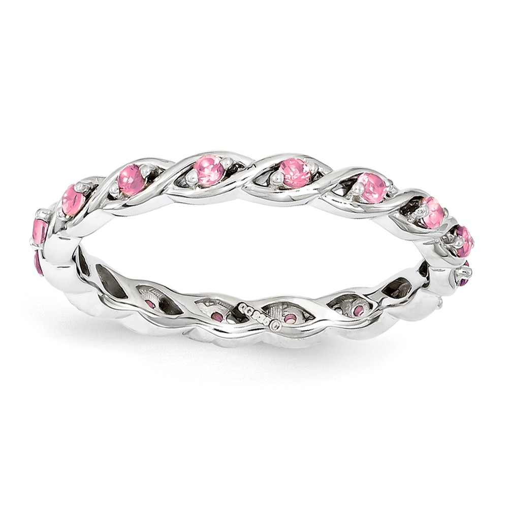 2.5mm Rhodium Sterling Silver Stackable Cr. Pink Sapphire Twist Band
