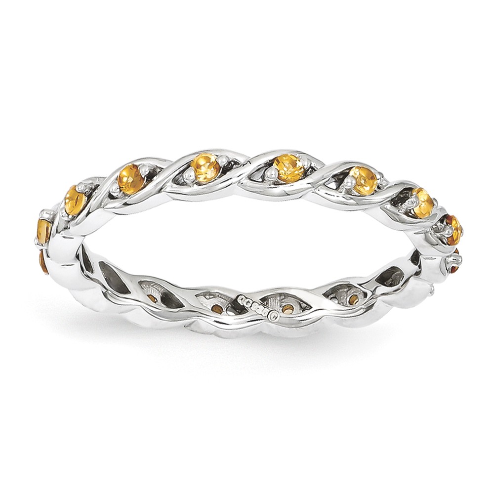 2.5mm Rhodium Plated Sterling Silver Stackable Citrine Twist Band
