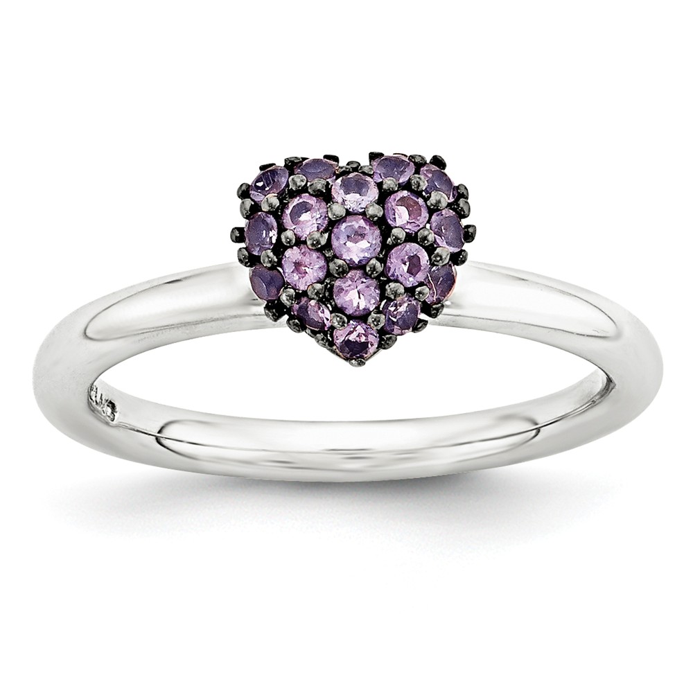 Sterling Silver Amethyst Cluster Stackable Expressions 8mm Heart Ring