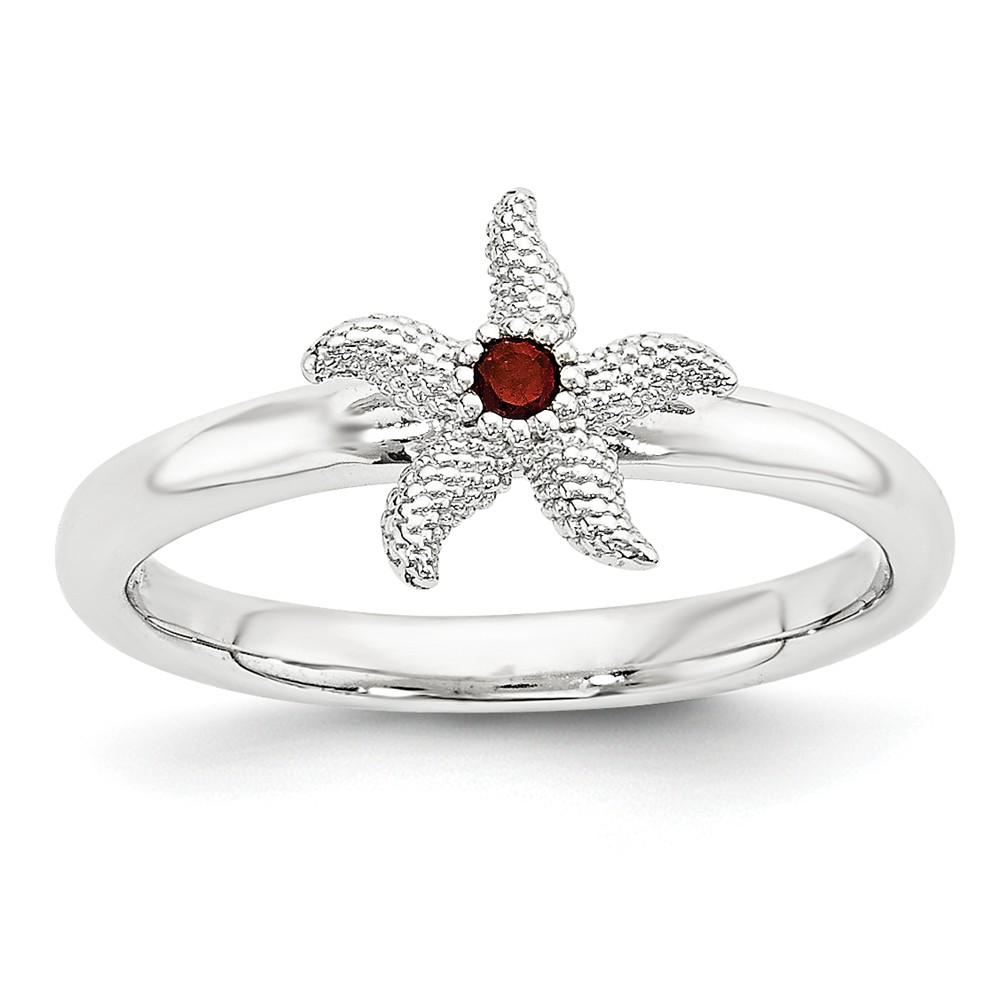 Sterling Silver Stackable Expressions Garnet 10mm Starfish Ring