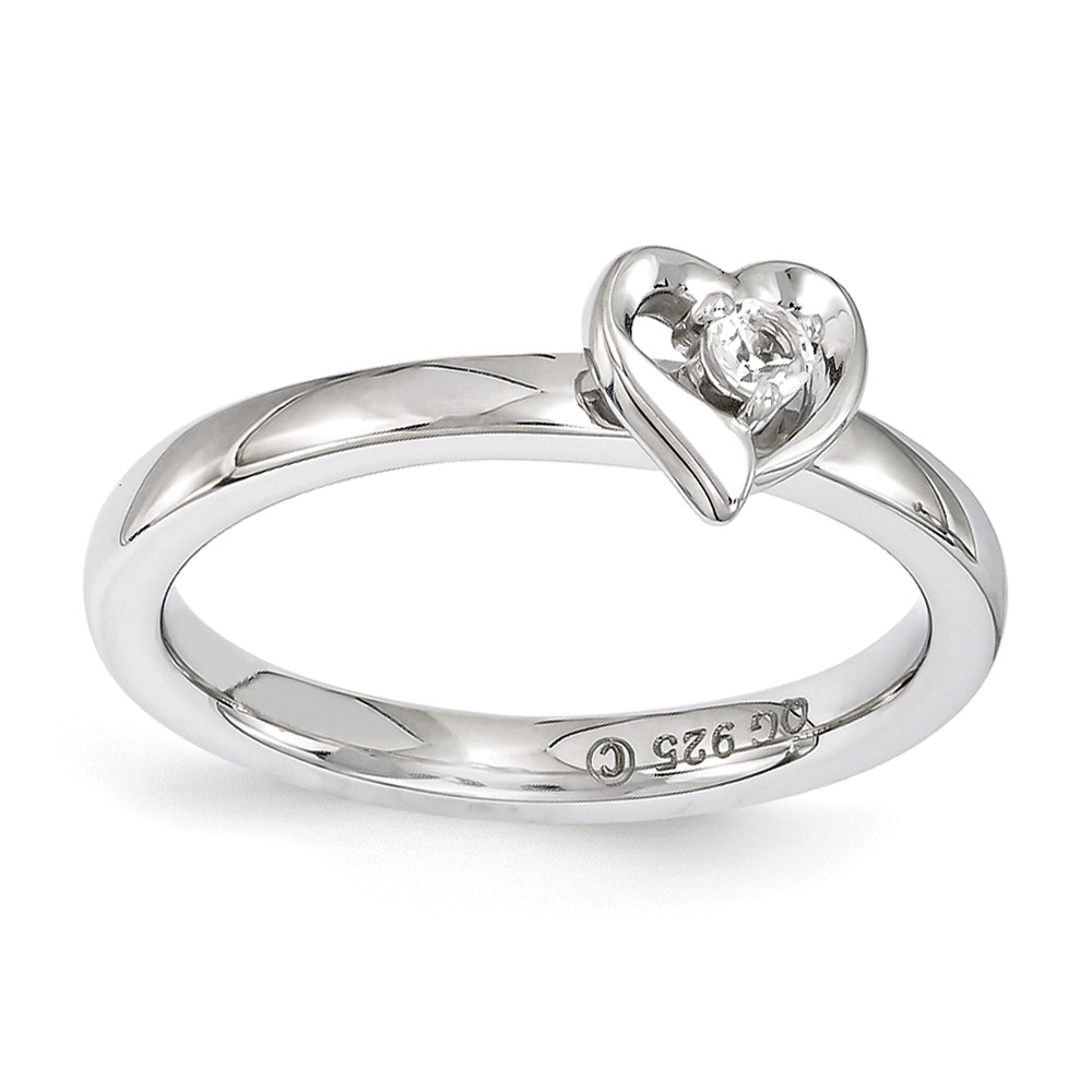 Sterling Silver Stackable Expressions White Topaz 6mm Heart Ring