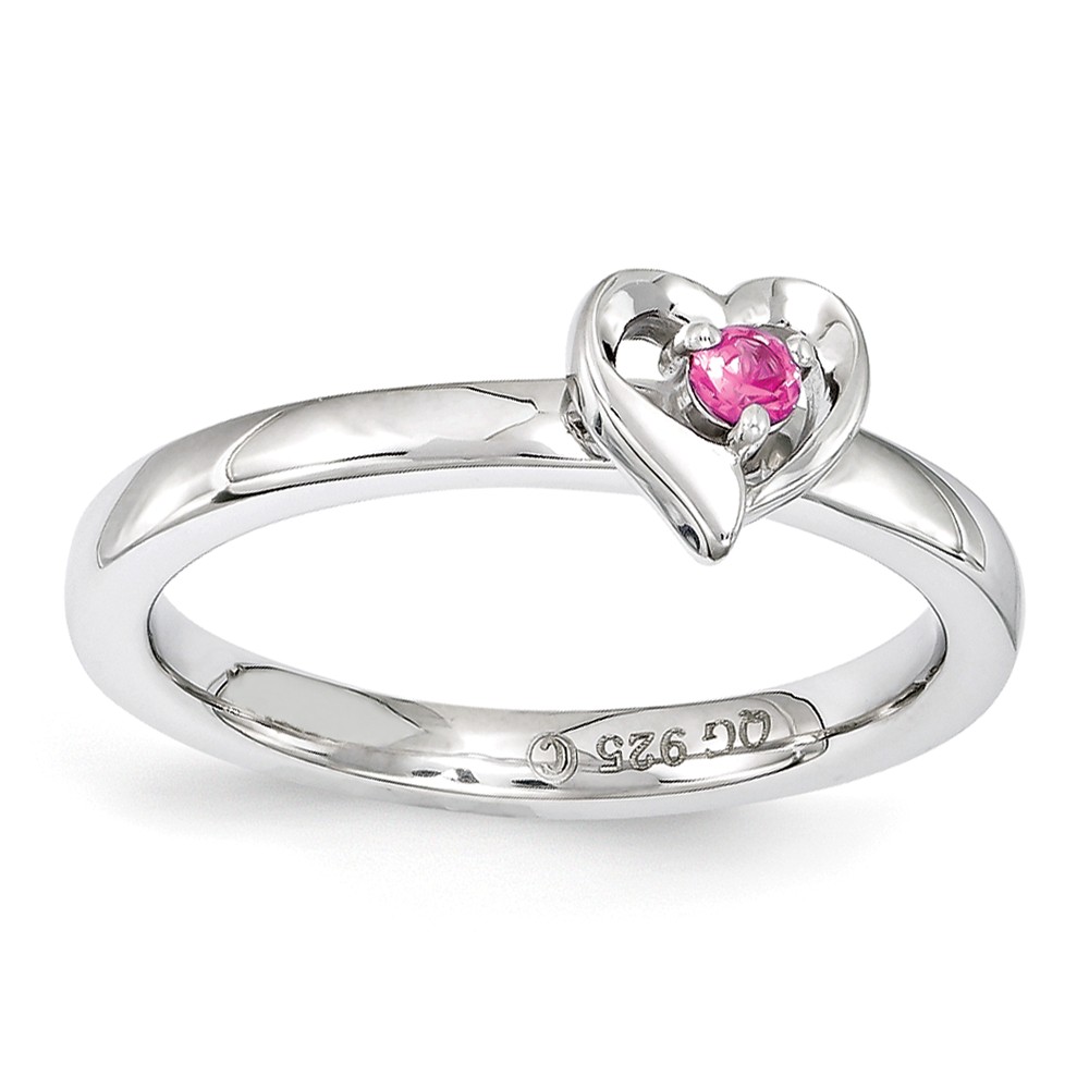 Sterling Silver Stackable Created Pink Sapphire 6mm Heart Ring