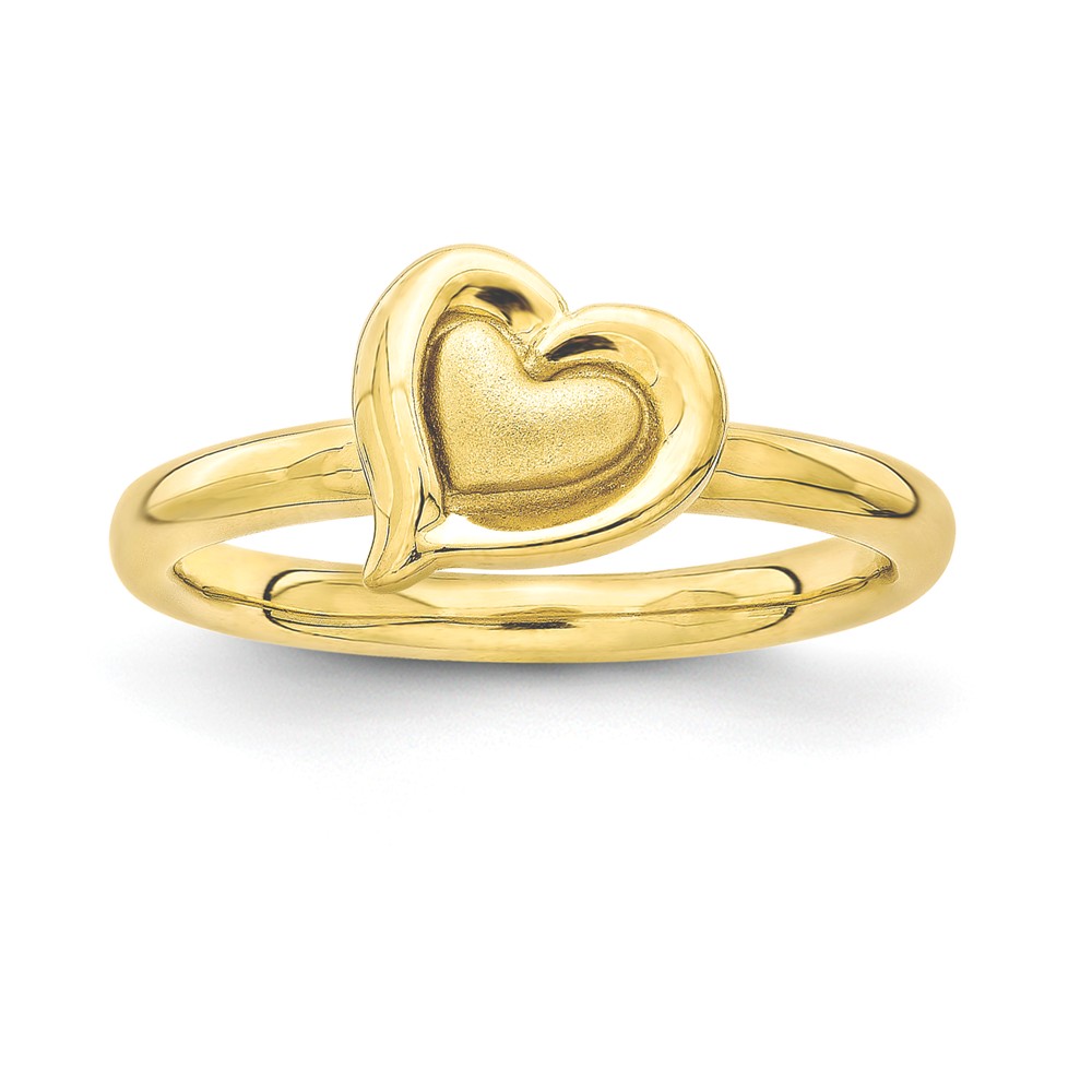 Yellow Gold Tone Plated Sterling Silver Stackable 9mm Heart Ring