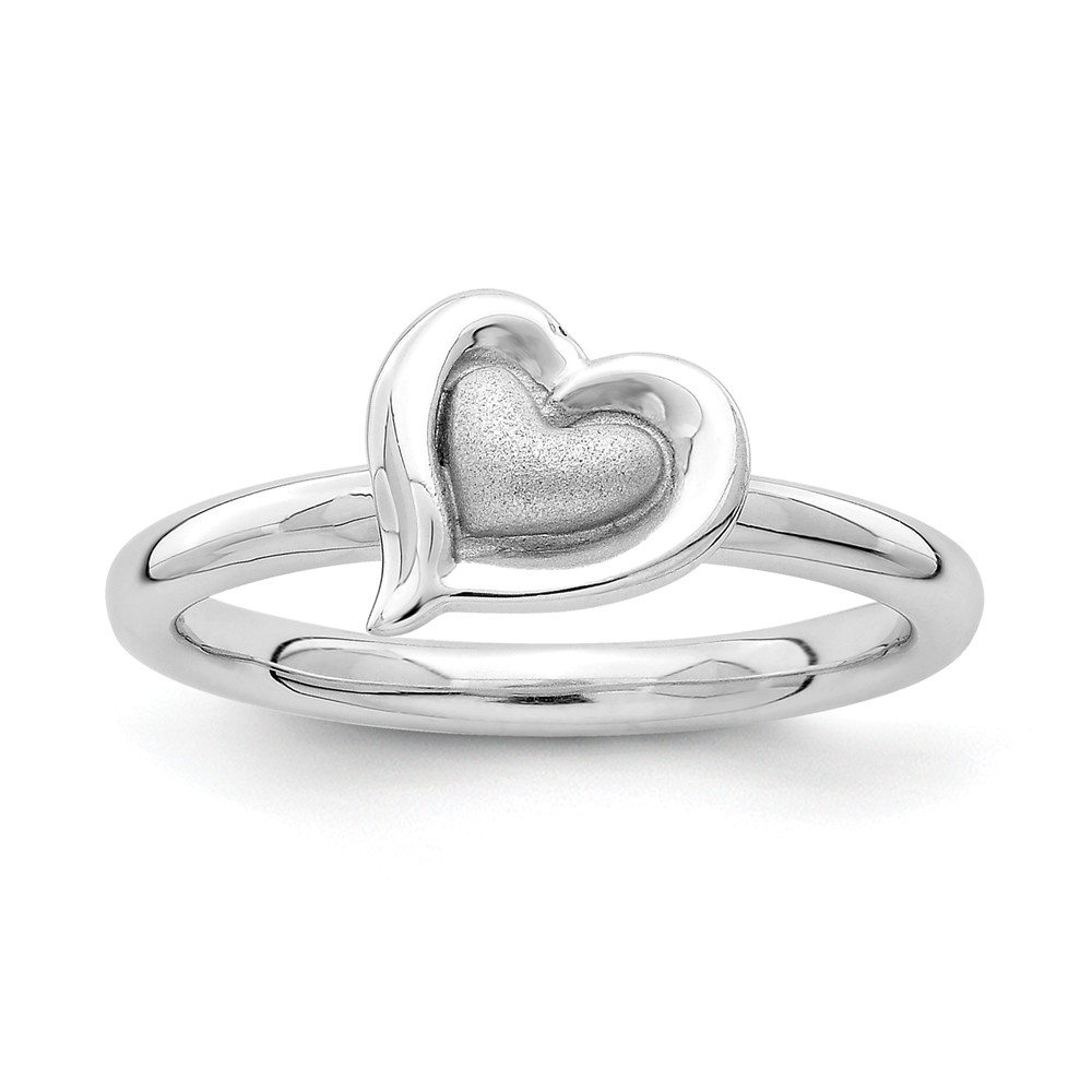 Rhodium Plated Sterling Silver Stackable 9mm Heart Ring