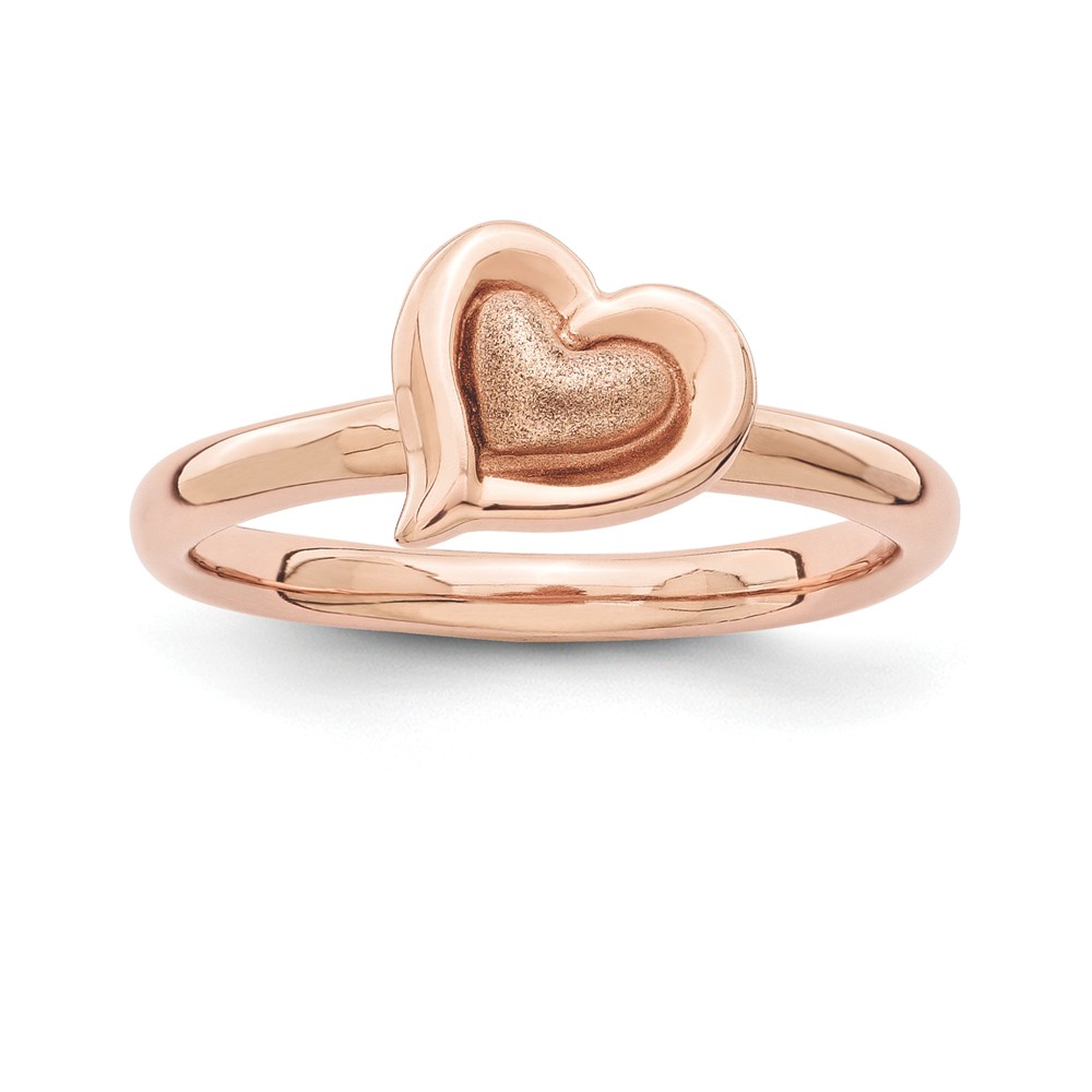 Rose Gold Tone Plated Sterling Silver Stackable 9mm Heart Ring