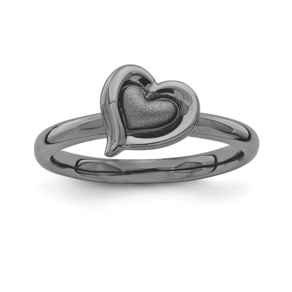 Black Plated Sterling Silver Stackable 9mm Heart Ring