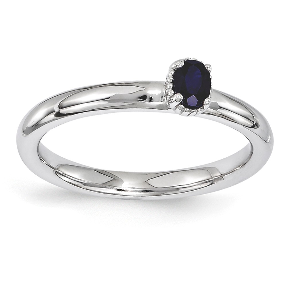 Sterling Silver Stackable Created Sapphire Oval Single Stone Ring