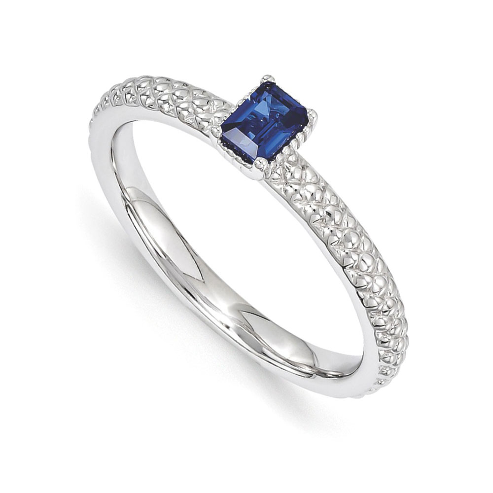 Sterling Silver Stackable Created Sapphire Octagon Solitaire Ring