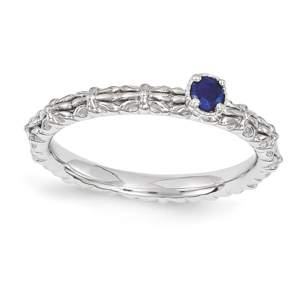 Sterling Silver Stackable Created Sapphire Round One Stone Ring