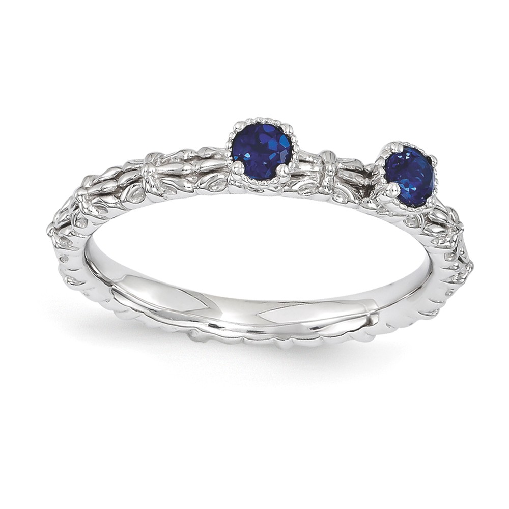 Sterling Silver Stackable Created Sapphire Round Two Stone Ring