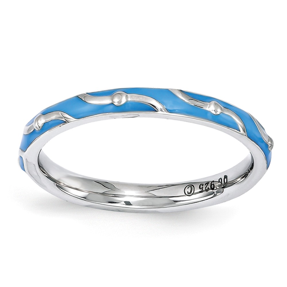 2.5mm Sterling Silver Stackable Expressions Blue Enamel Band