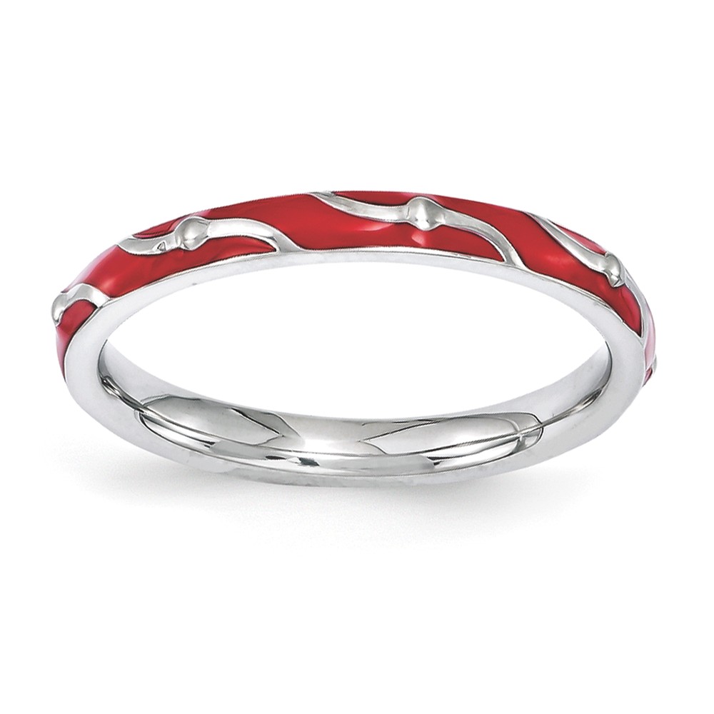 2.5mm Sterling Silver Stackable Expressions Red Enamel Band