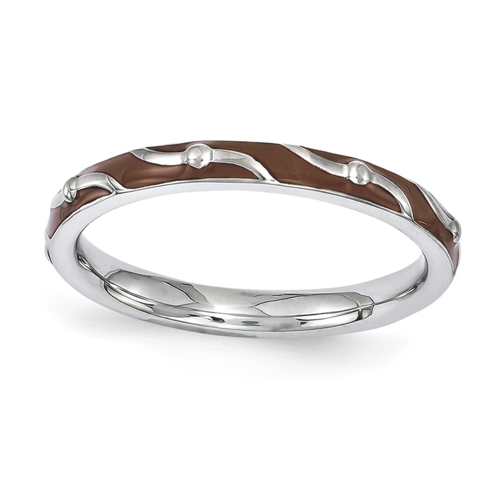 2.5mm Sterling Silver Stackable Expressions Brown Enamel Band