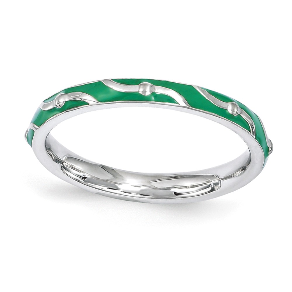 2.5mm Sterling Silver Stackable Expressions Green Enamel Band
