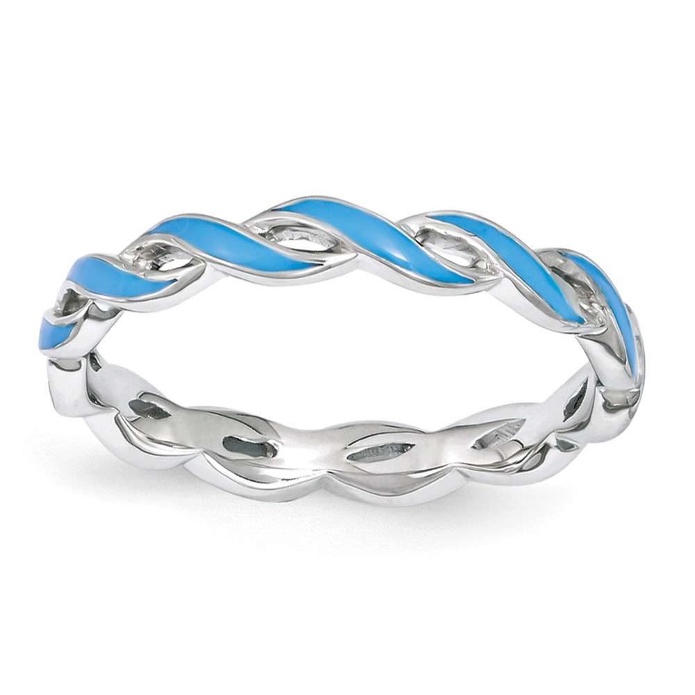 2mm Sterling Silver Stackable Expressions Blue Enamel Swirl Band