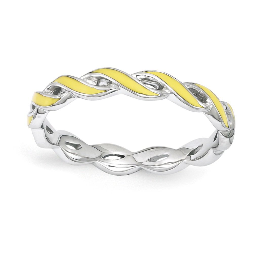 2mm Sterling Silver Stackable Expressions Yellow Enamel Swirl Band