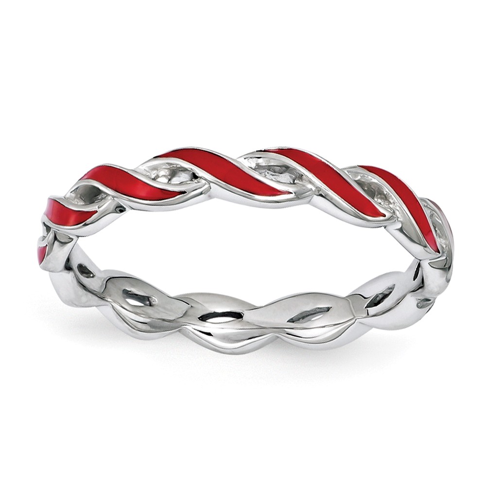 2mm Sterling Silver Stackable Expressions Red Enamel Swirl Band