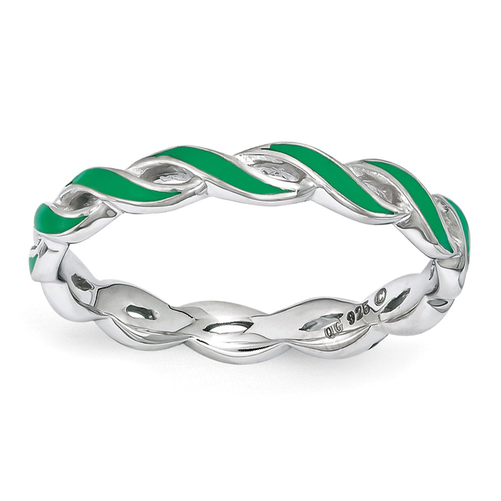 2mm Sterling Silver Stackable Expressions Green Enamel Swirl Band