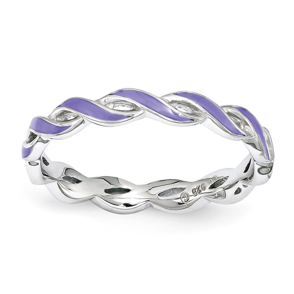 2mm Sterling Silver Stackable Expressions Purple Enamel Swirl Band