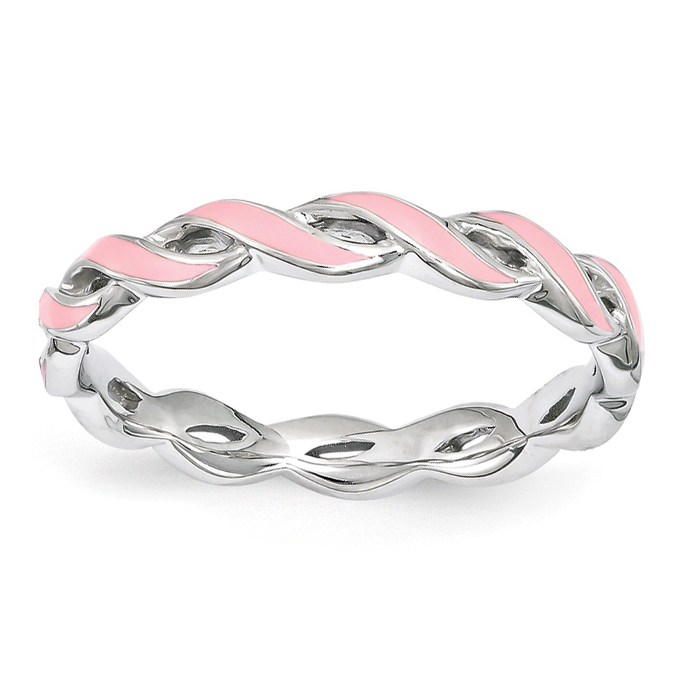 2mm Sterling Silver Stackable Expressions Pink Enamel Swirl Band