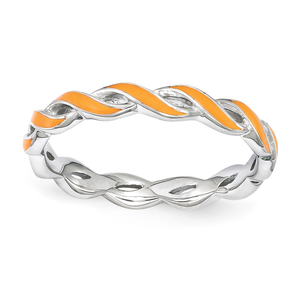 2mm Sterling Silver Stackable Expressions Orange Enamel Swirl Band